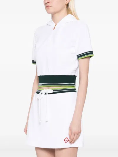 Casablanca Hooded Short Top Striped Trim In White