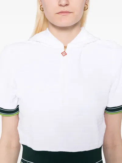 Casablanca Hooded Short Top Striped Trim In White