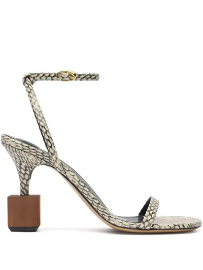 Jacquemus The Bisou Geometric Snake-embossed Leather Sandals In Nude