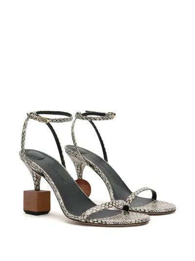 Jacquemus The Bisou Geometric Snake-embossed Leather Sandals In Nude