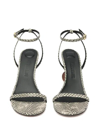 Jacquemus The Bisou Geometric Snake-embossed Leather Sandals In Nude