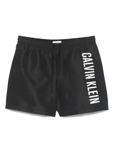 Calvin Klein Drawstring Swim Shorts With Side Pockets In Schwarz