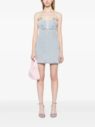 Self-portrait Denim Pearl Mini Dress In Blue