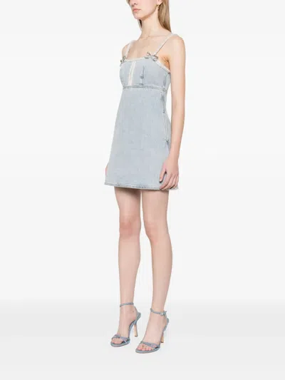 Self-portrait Denim Pearl Mini Dress In Blue