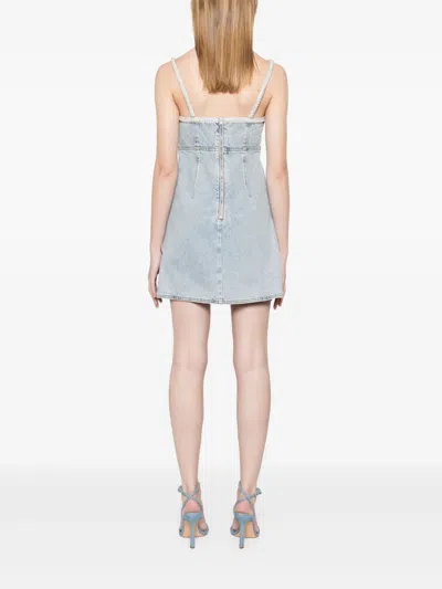 Self-portrait Denim Pearl Mini Dress In Blue