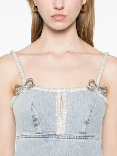 Self-portrait Denim Pearl Mini Dress In Blue