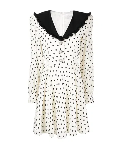 Alessandra Rich Polka Dot-print Flared Dress In White