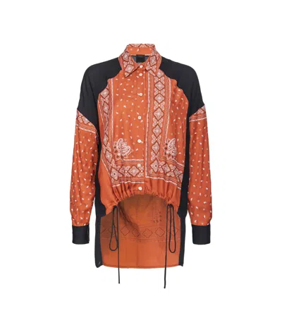 Pinko Clocks Viscose Shirt With Bandana Print In Brown