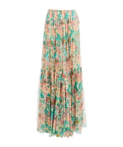 Chloé Floral Tiered Silk Skirt With Elastic Waistband In Multicolor
