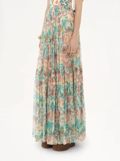 Chloé Floral Tiered Silk Skirt With Elastic Waistband In Multicolor