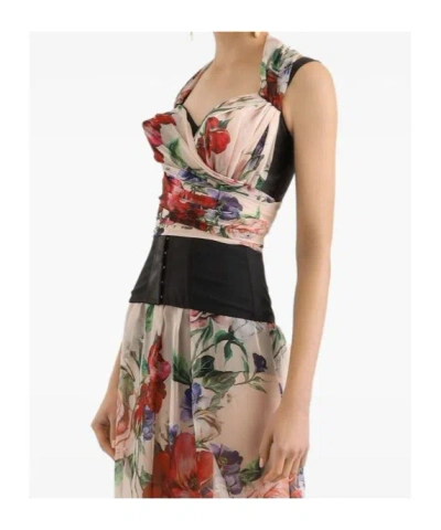 Dolce & Gabbana Flower Print Marquisette And Chiffon Bustier Top In Multicolor