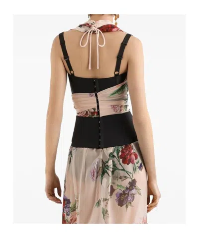 Dolce & Gabbana Flower Print Marquisette And Chiffon Bustier Top In Multicolor