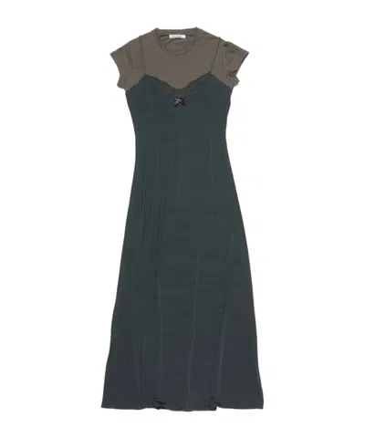 Acne Studios Gray Layered Jersey Midi Dress In Black
