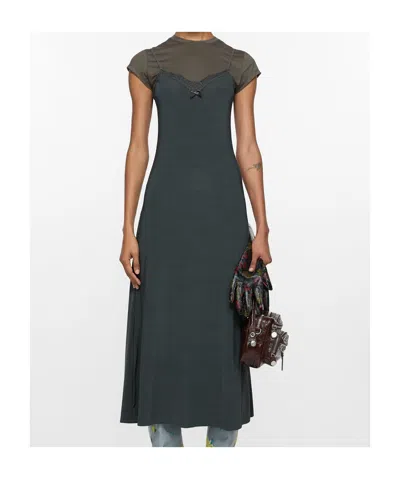 Acne Studios Gray Layered Jersey Midi Dress In Black