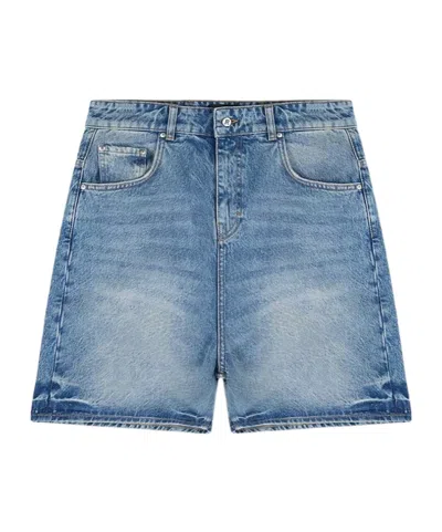 Represent Light Blue Washedeffect Denim Bermuda Shorts In Blue