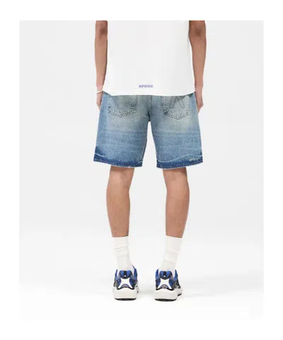 Represent Light Blue Washedeffect Denim Bermuda Shorts In Blue