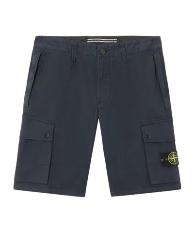 Stone Island Old Effect Cotton Cargo Bermuda Shorts Clothing In Blue