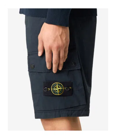 Stone Island Old Effect Cotton Cargo Bermuda Shorts Clothing In Blue
