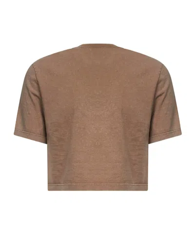 Fendi Beige Washed-out Cropped T-shirt With Logo In Neutral