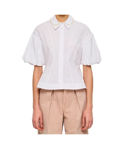 Simone Rocha Puff Sleeves White Shirt With Pearl-embellished Collar