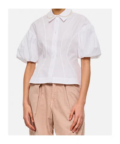 Simone Rocha Puff Sleeves White Shirt With Pearl-embellished Collar
