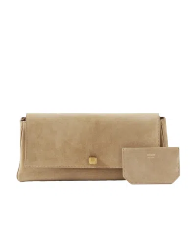 Khaite Audrey Velvet Clutch Bag In Beige
