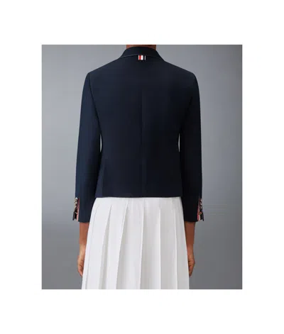 Thom Browne Blazer Cotton Blend Notched Lapel In Navy Blue