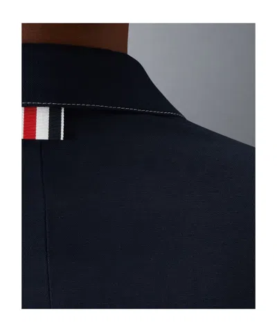 Thom Browne Blazer Cotton Blend Notched Lapel In Navy Blue