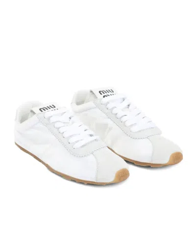 Miu Miu Plume Technical Fabric And Suede Sneakers In White