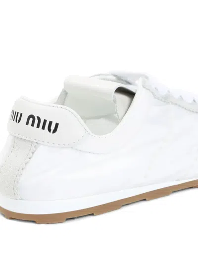 Miu Miu Plume Technical Fabric And Suede Sneakers In White