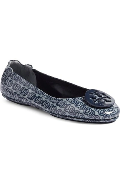 Tory Burch 'minnie' Travel Ballet Flat (women) In New Ivory/ Midnight Navy