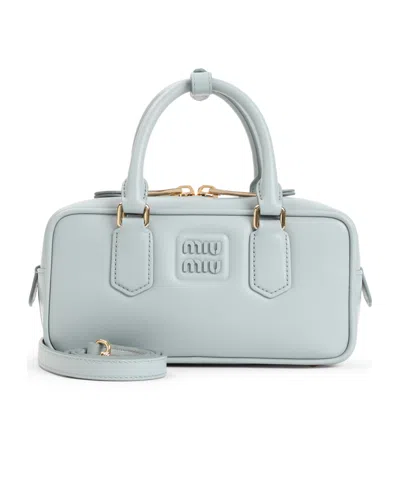 Miu Miu Nappa Leather Rectangular Handbag With Top Handles In Blue