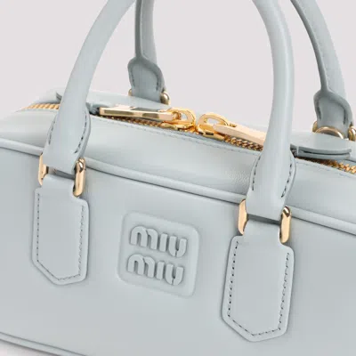 Miu Miu Nappa Leather Rectangular Handbag With Top Handles In Blue