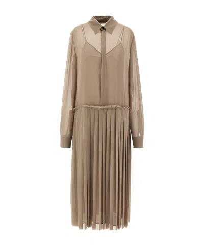 Ami Alexandre Mattiussi Ami Paris 'pleated Midi' Dress In Nude