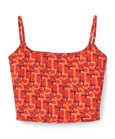 Gucci Orange Top With Spaghetti Straps And All-over Horsebit Print In Cotton Woman In Animal Print