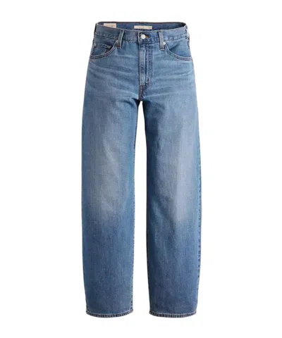 Levi's Womens Heavy Check Baggy Dad Straight-leg Denim And Linen Jeans In Blue