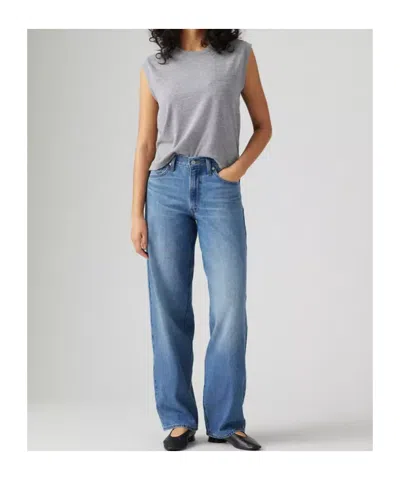 Levi's Womens Heavy Check Baggy Dad Straight-leg Denim And Linen Jeans In Blue