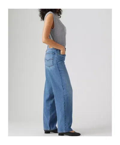 Levi's Womens Heavy Check Baggy Dad Straight-leg Denim And Linen Jeans In Blue