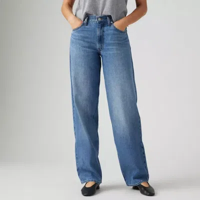 Levi's Womens Heavy Check Baggy Dad Straight-leg Denim And Linen Jeans In Blue
