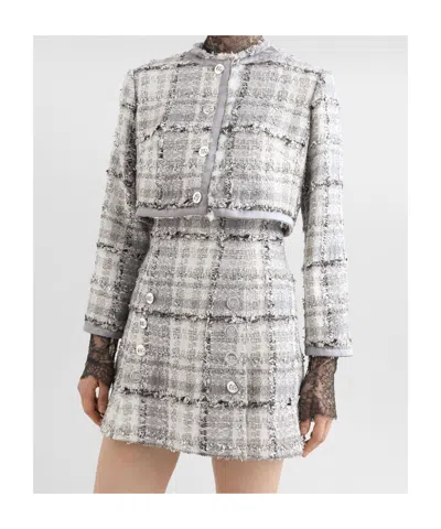 Dolce & Gabbana Lurex Tweed Cropped Jacket In Grey