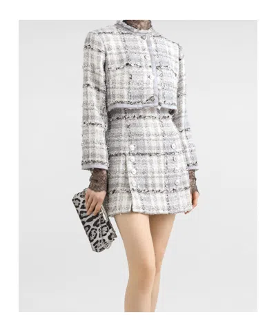 Dolce & Gabbana Lurex Tweed Cropped Jacket In Grey