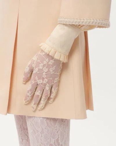 Valentino Garavani Vlogo Signature Butter-coloured Lace Gloves In Neutral