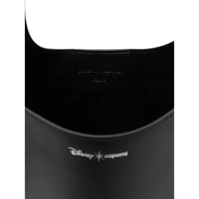 Coperni Mickey Black Handbag With Cut-out Handle And Logo Lettering On The Front In Leather