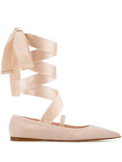 Ferragamo Carice Satin-trimmed Leather Ballet Flats In Pink