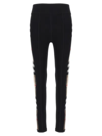 Burberry Leggings In Stretch Jersey With Check Inserts In Black