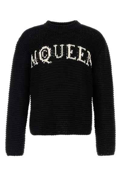 Alexander Mcqueen Mcqueen Textured Cotton Sweater With Inlaid Logo In Black