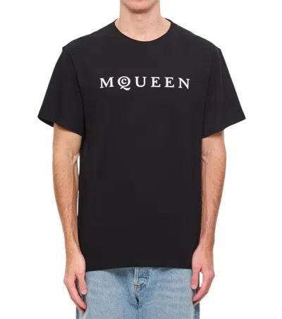 Alexander Mcqueen Logo Lettering Crewneck T-shirt In Black