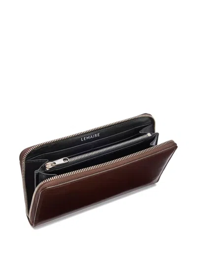 Lemaire Patina Zip Continental Rectangular Wallet In Brown