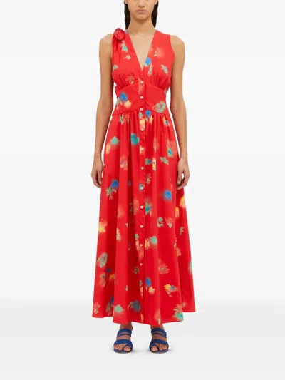 Msgm Printed Maxi Dress In Red