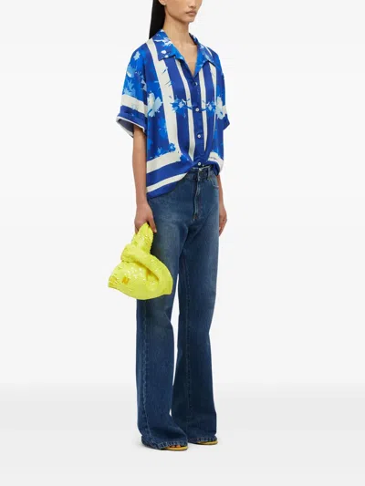 Msgm Floral-patterned Blue Shirt In Blue